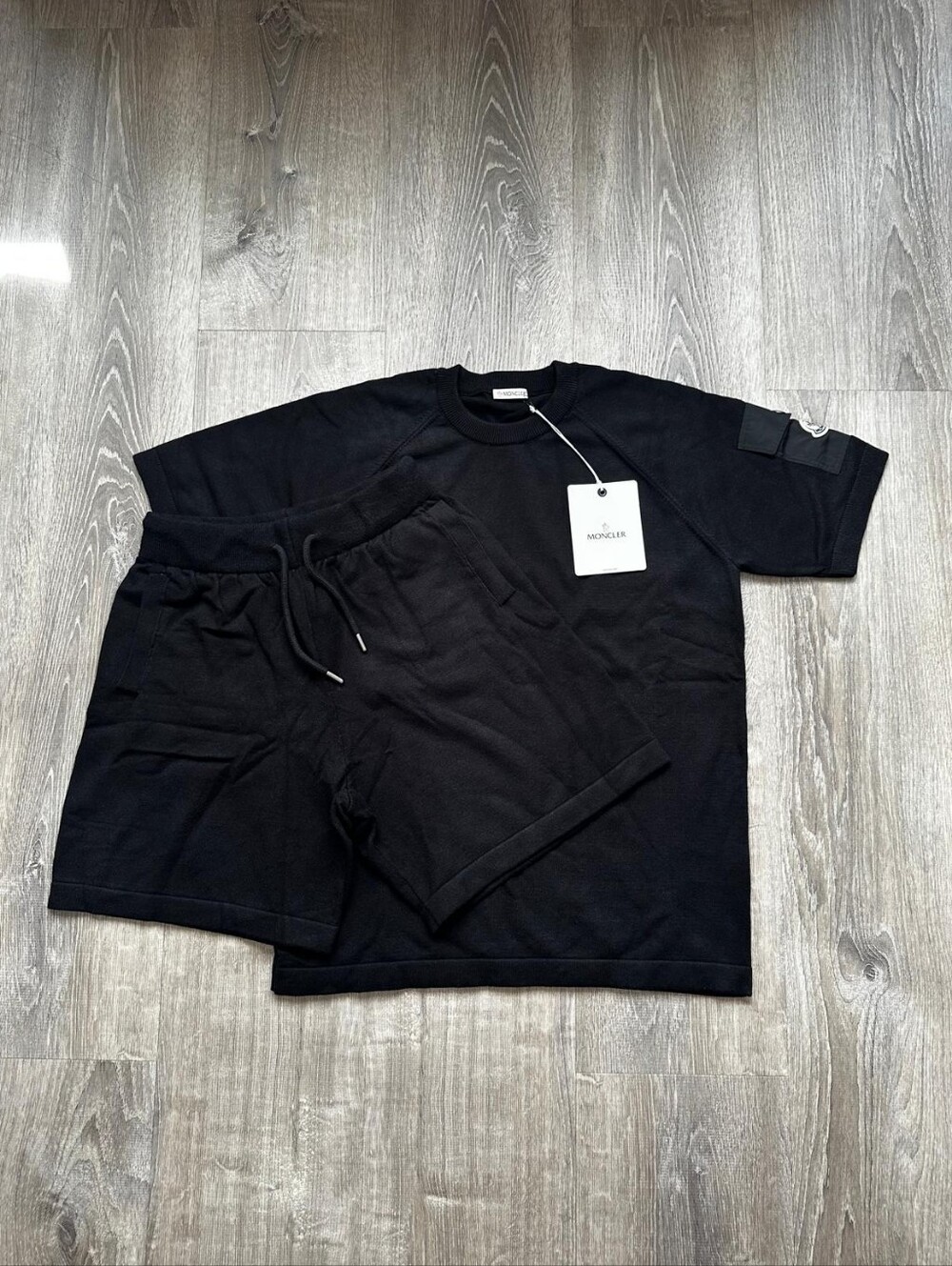 Moncler Men's Black Knit T-Shirt & Shorts Matching Set- Size 2XL